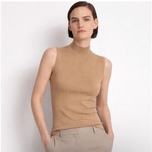 Ann Taylor XXS Petite Ribbed Mock Neck Sweater Shell in Essential Taupe